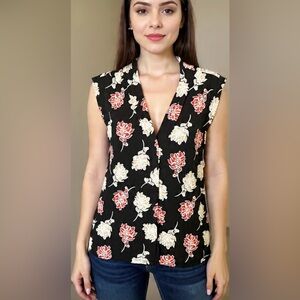 Calvin Klein Floral Sleeveless Black Top in size Large
